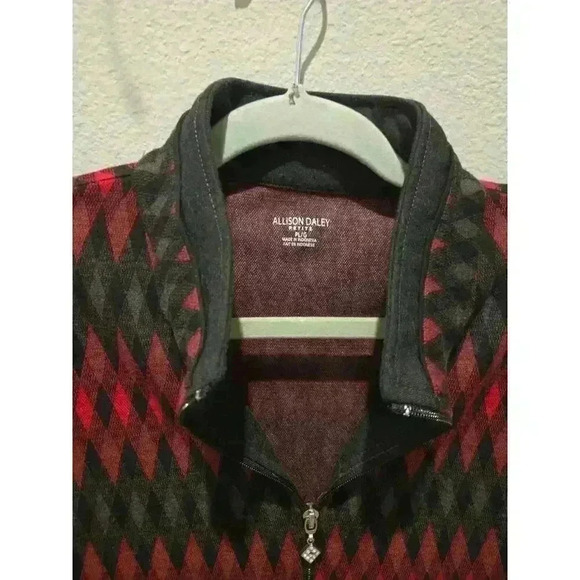 Allison Daley Petite Women's Red Geometric Zip-Up Jacket Size PL - Picture 5 of 12